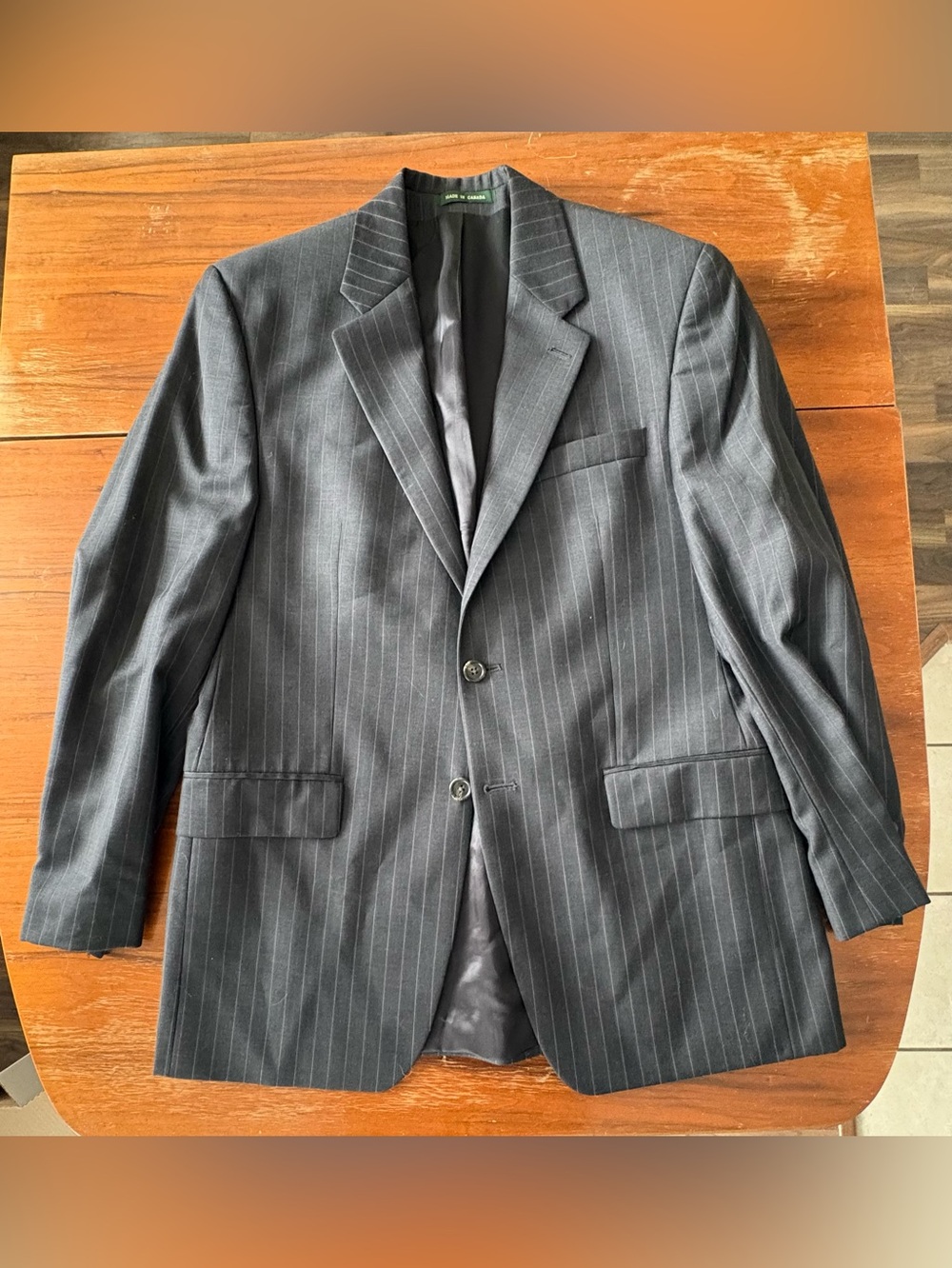 Vintage Made in Canada Ralph Lauren Men's Charcoal Pinstripe Two-Button Blazer